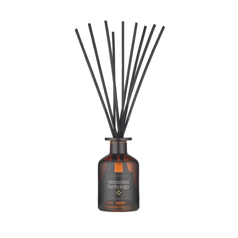Natural Room fragrance reed diffuser with the invigorating scent of ginger, lemongrass, and nutmeg.