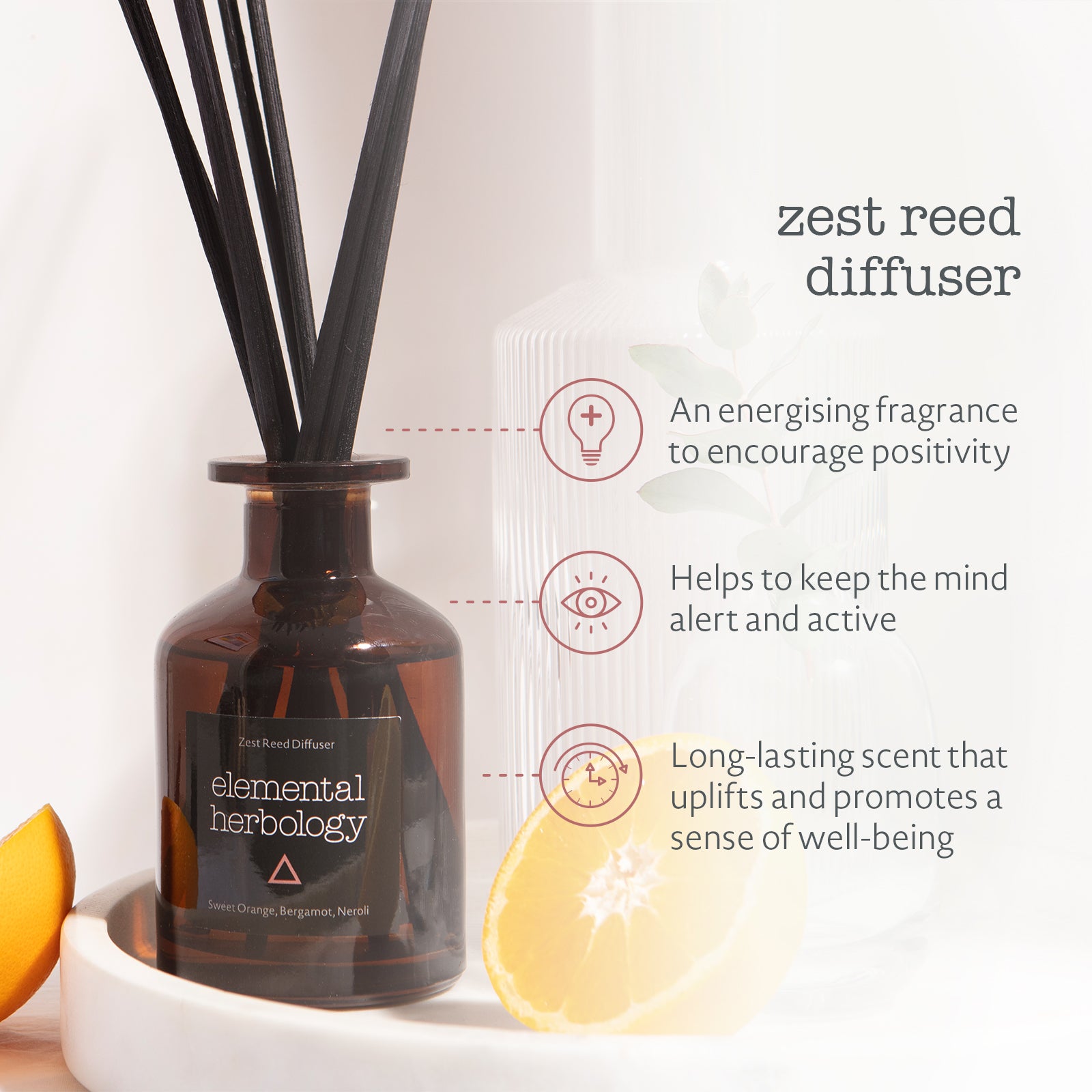 Zest Sweet Orange & Bergamot Aromatherapy Reed Diffuser (5.8 fl.oz, 173ml)