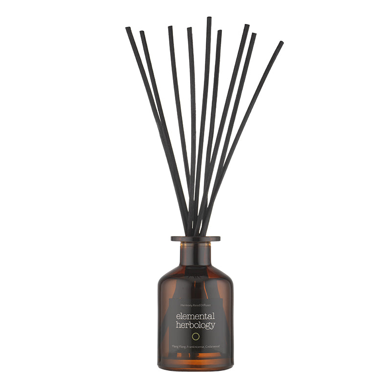 Calming room fragrance reed diffuser with ylang ylang, frankincense and cedarwood