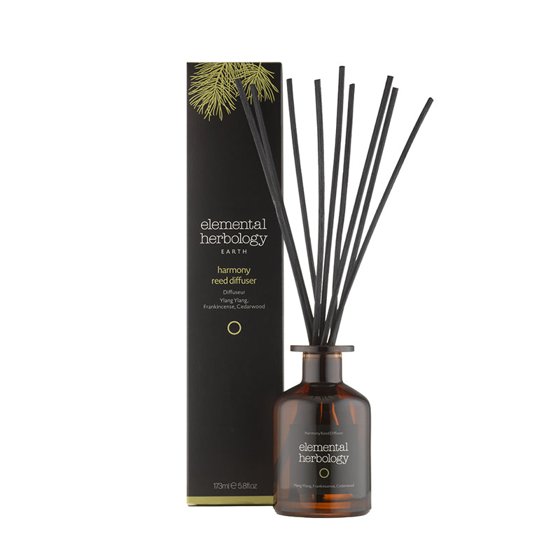 Calming room fragrance reed diffuser with ylang ylang, frankincense and cedarwood